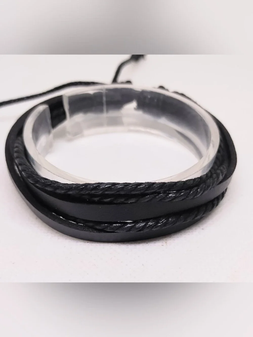 Men's Bracelet Leather Layered Braided Black Jewelry New G18